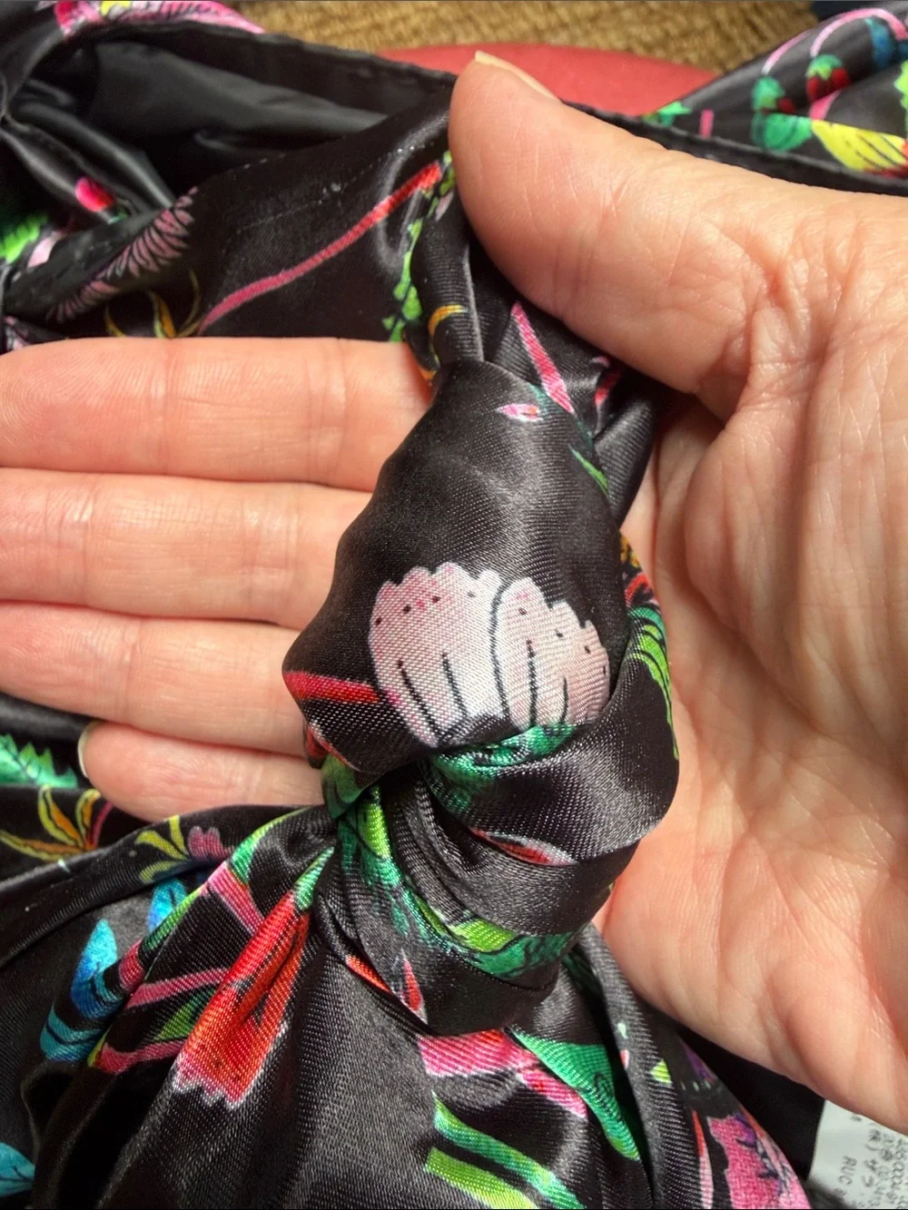 Zara Black Satin Knotted bag Scarf with bag Multicolor Floral Print